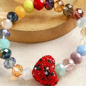 Colorful Beaded Bracelet with Red Heart Charm